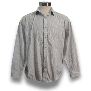 Johnston & Murphy Men's Extra Large White and Blue Long Sleeve Button-Down Shirt